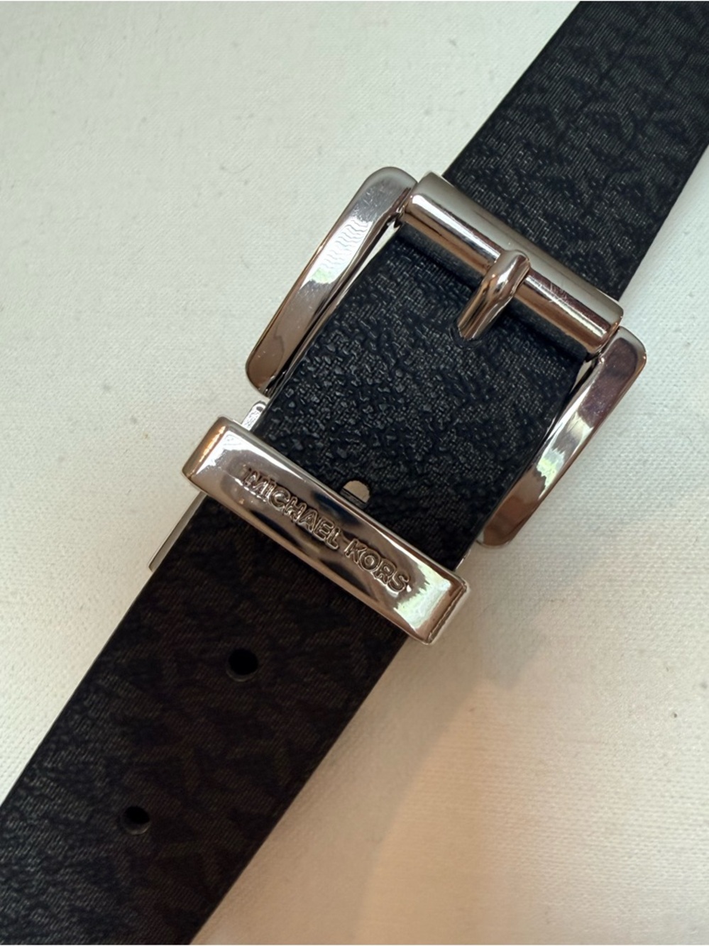 Michael Kors Reversible MK Monogram Belt Black Brown Silver Buckle XL NWT - Picture 10 of 11